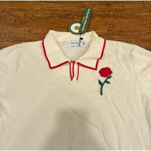 Oxknitstore Beige Retro Vintage Floral Rose Cotton Casual Golf Polo Shirt Men XL